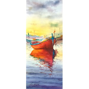 Shaima Umer, 10 x 22 Inches, Watercolor on Paper, Seascape Painting, AC-SHA-086 Shaima Umer, 10 x 22 Inches, Watercolor on Paper, Seascape Painting, AC-SHA-086
